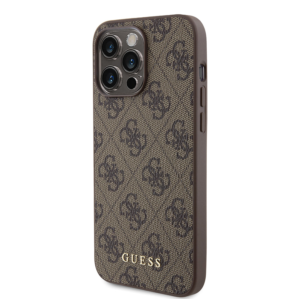Skyddsfodral för Apple iPhone 15 Pro Max, Guess, 4G Metal Gold Logo, Brun