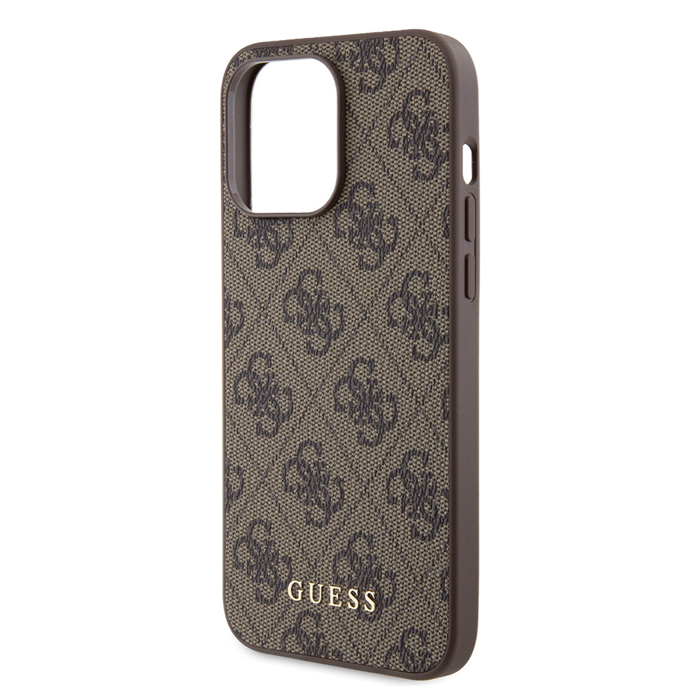 Skyddsfodral för Apple iPhone 15 Pro Max, Guess, 4G Metal Gold Logo, Brun
