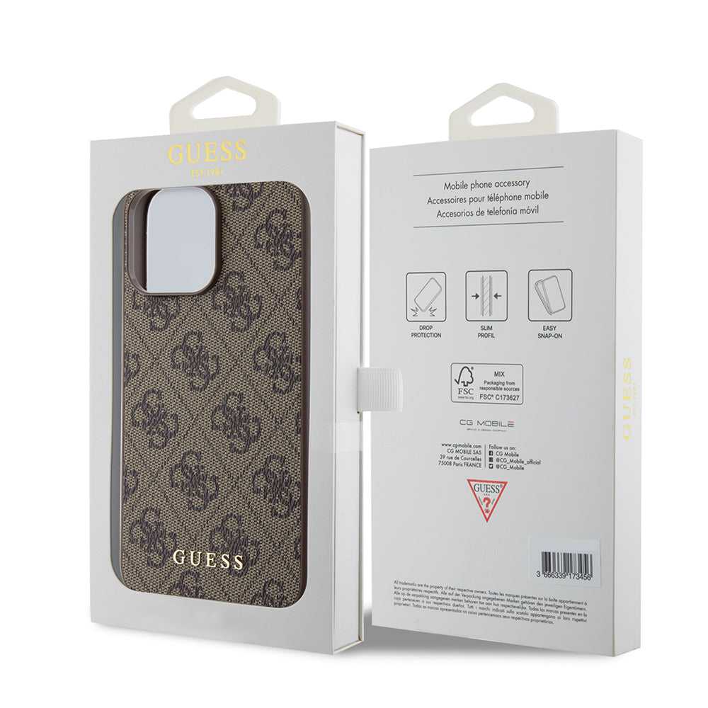 Skyddsfodral för Apple iPhone 15 Pro Max, Guess, 4G Metal Gold Logo, Brun