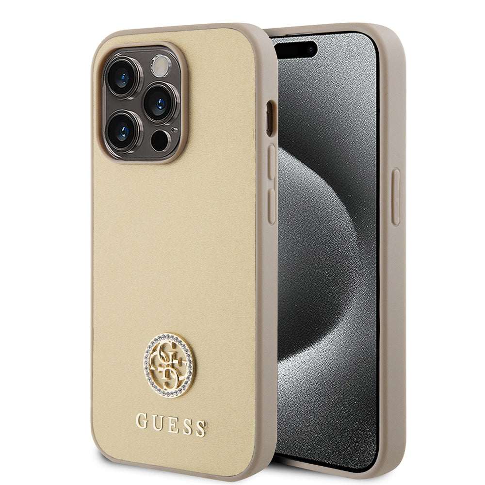 Skyddsfodral för Apple iPhone 15 Pro Max, Guess, 4G Strass Metal Logo, Guld