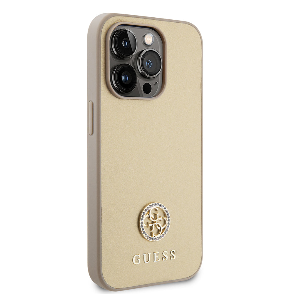 Skyddsfodral för Apple iPhone 15 Pro Max, Guess, 4G Strass Metal Logo, Guld