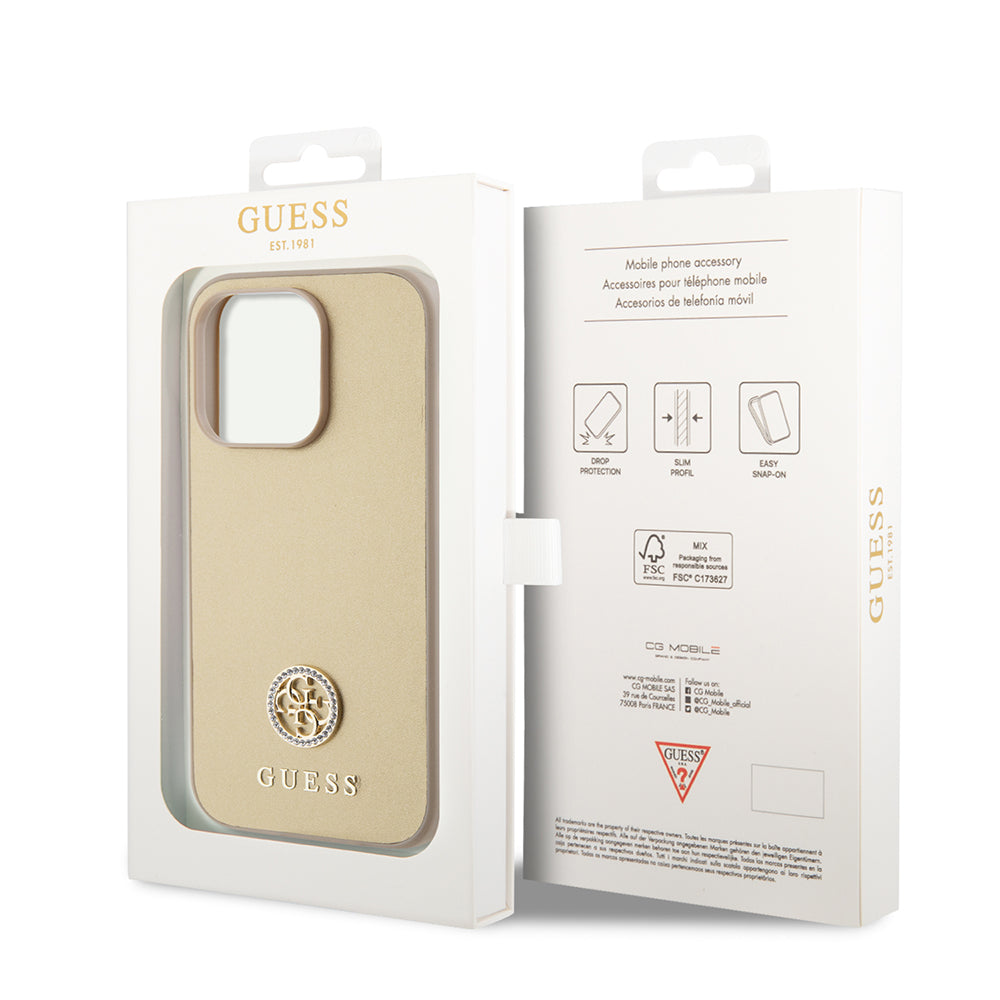 Skyddsfodral för Apple iPhone 15 Pro Max, Guess, 4G Strass Metal Logo, Guld
