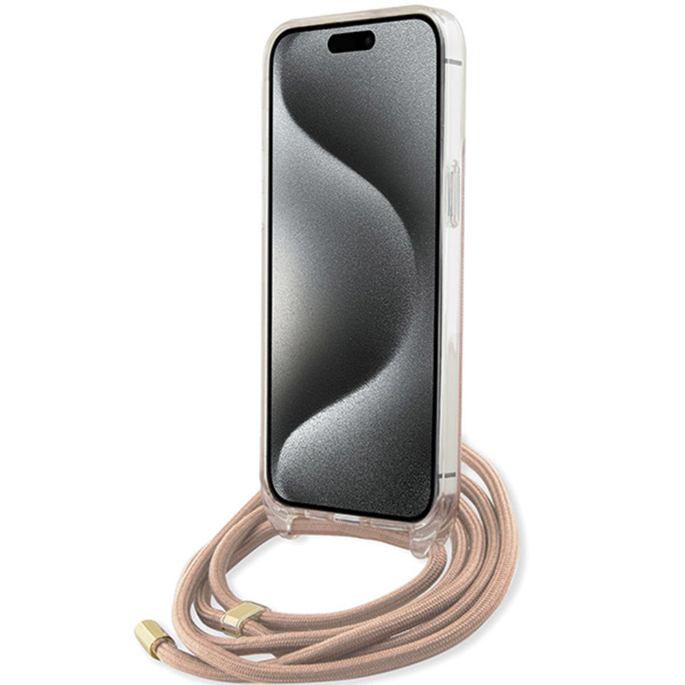 Fodral för Apple iPhone 15 Pro Max, Guess, Crossbody Cord 4G Print, Rosa