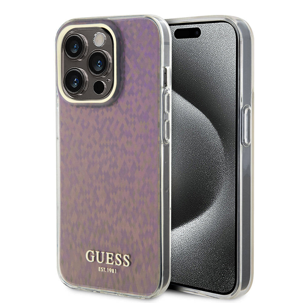Skyddsfodral för Apple iPhone 15 Pro Max, Guess, IML Faceted Mirror Disco Iridescent, Rosa