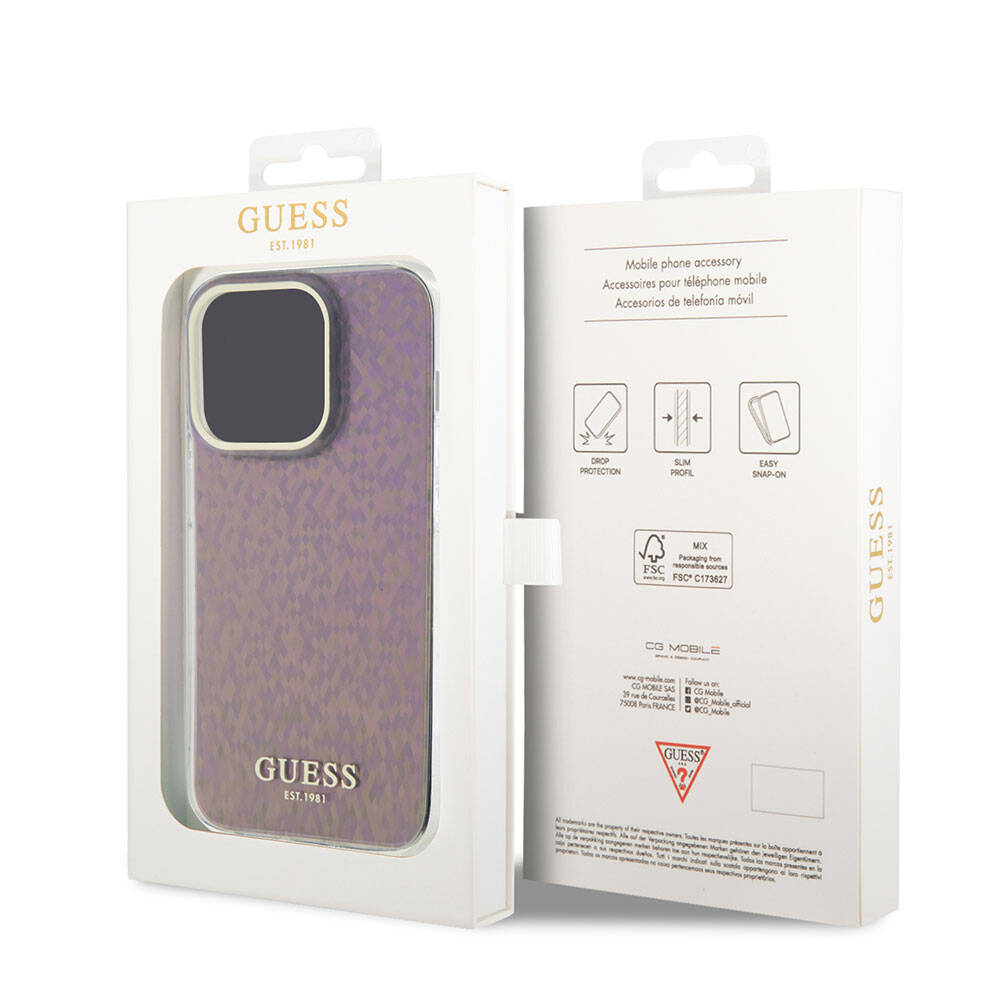 Skyddsfodral för Apple iPhone 15 Pro Max, Guess, IML Faceted Mirror Disco Iridescent, Rosa