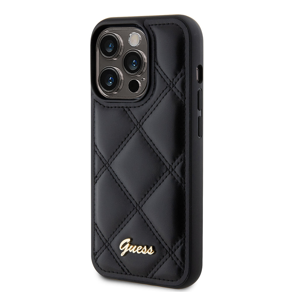 Fodral för Apple iPhone 15 Pro Max, Guess, Quilted Metal Logo, Svart