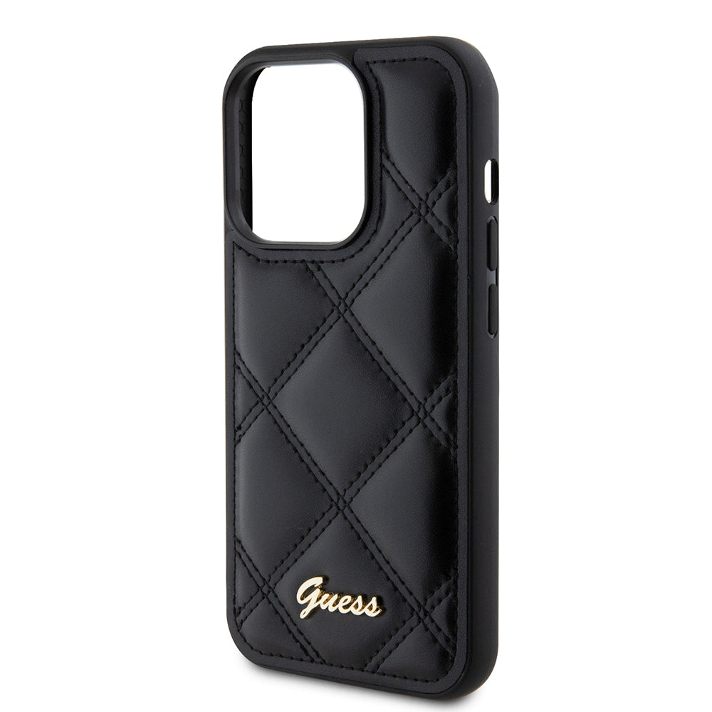 Fodral för Apple iPhone 15 Pro Max, Guess, Quilted Metal Logo, Svart