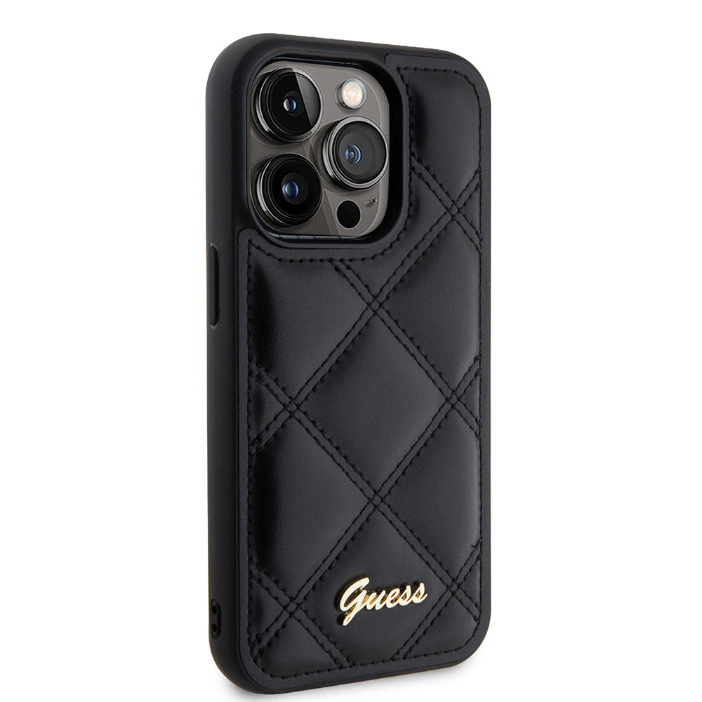 Fodral för Apple iPhone 15 Pro Max, Guess, Quilted Metal Logo, Svart