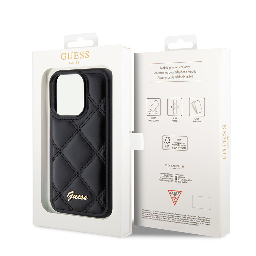 Fodral för Apple iPhone 15 Pro Max, Guess, Quilted Metal Logo, Svart