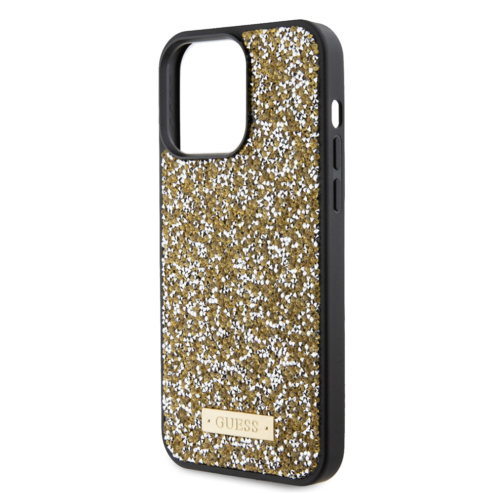 Skyddsfodral för Apple iPhone 15 Pro Max, Guess, Rhinestone Metal Logo, Gul
