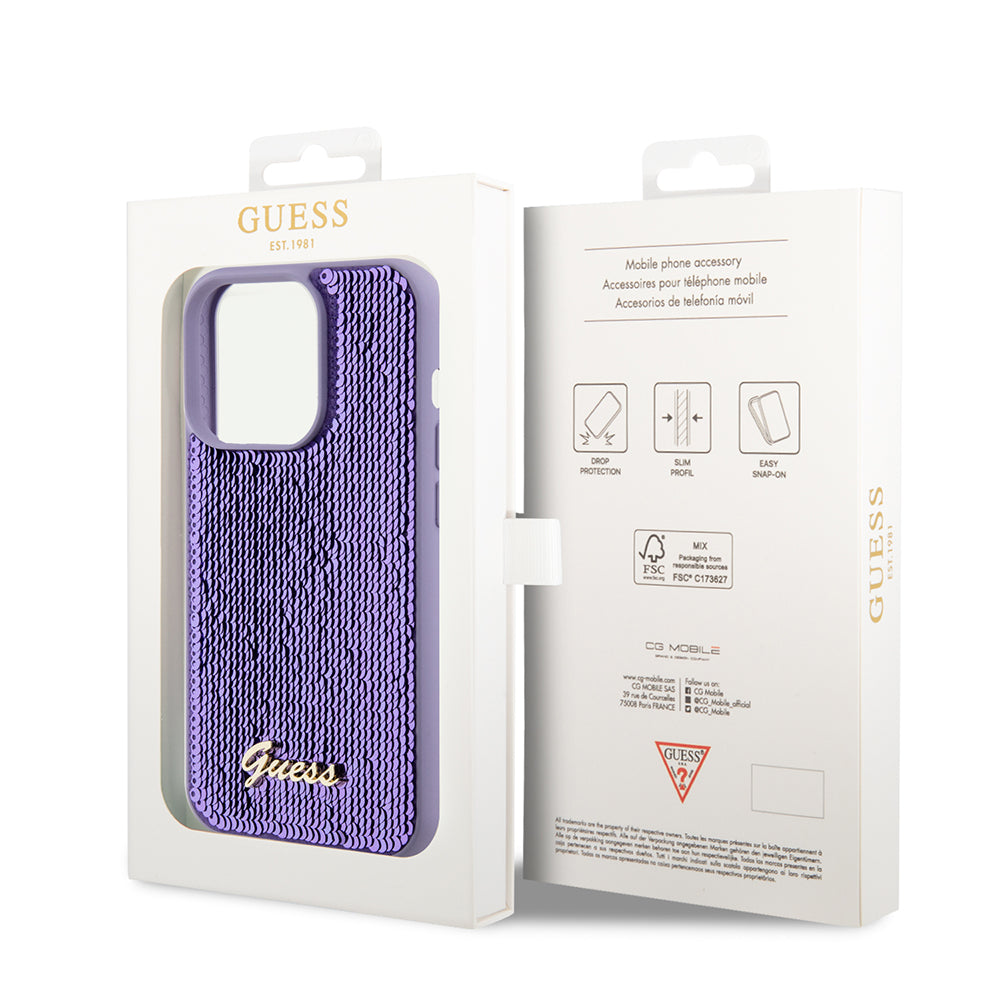 Fodral för Apple iPhone 15 Pro Max, Guess, Sequin Script Metal, Lila