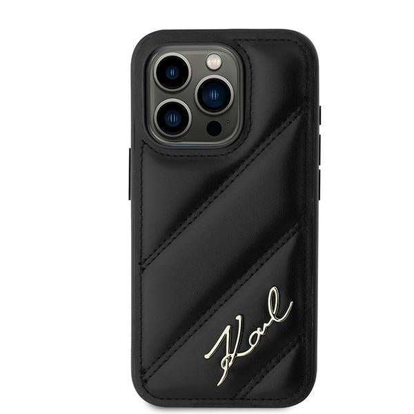Fodral för Apple iPhone 15 Pro Max, Karl Lagerfeld, Diagonal Quilted Script, Svart
