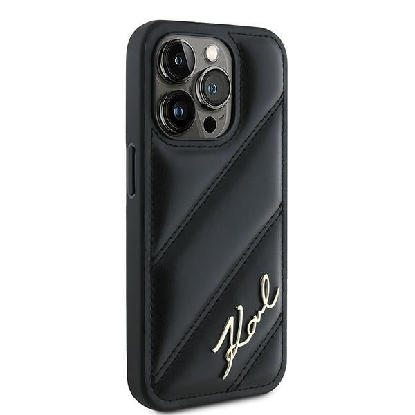 Fodral för Apple iPhone 15 Pro Max, Karl Lagerfeld, Diagonal Quilted Script, Svart