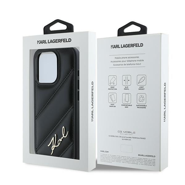 Fodral för Apple iPhone 15 Pro Max, Karl Lagerfeld, Diagonal Quilted Script, Svart