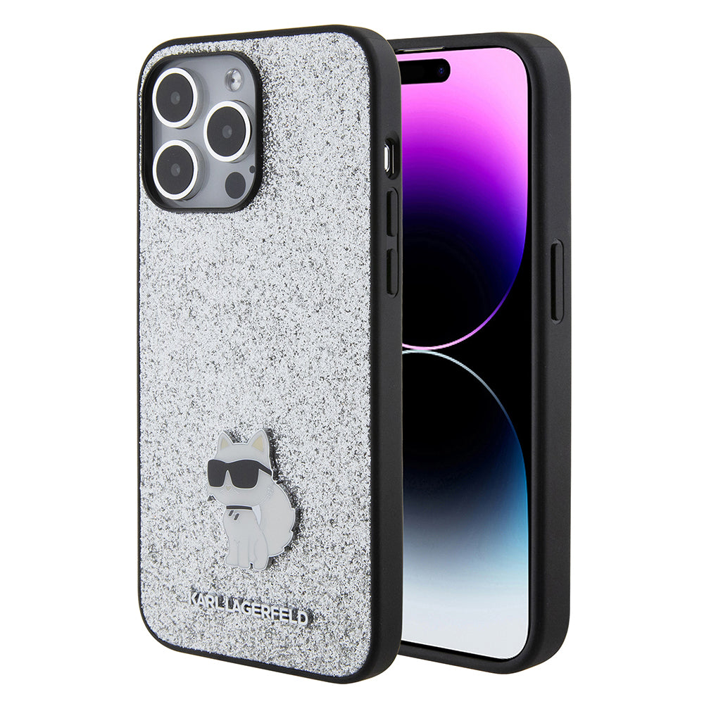 Fodral för Apple iPhone 15 Pro Max, Karl Lagerfeld, Glitter Fixed Choupette Logo, Silver