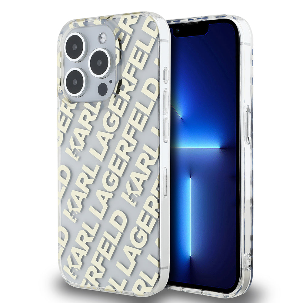 Skyddsfodral för Apple iPhone 15 Pro Max, Karl Lagerfeld, IML Luxury Gold Fullover Logo, Guld