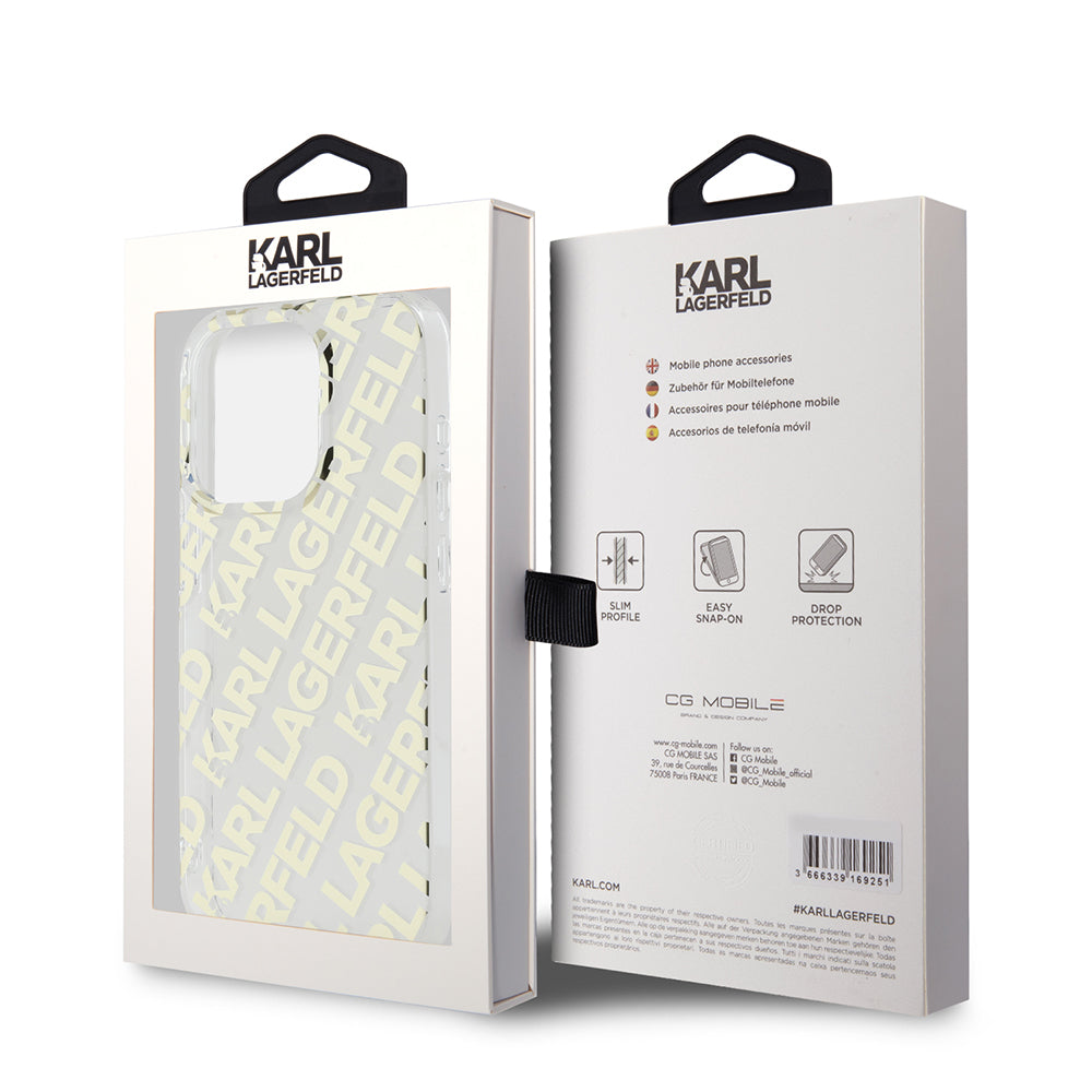 Skyddsfodral för Apple iPhone 15 Pro Max, Karl Lagerfeld, IML Luxury Gold Fullover Logo, Guld