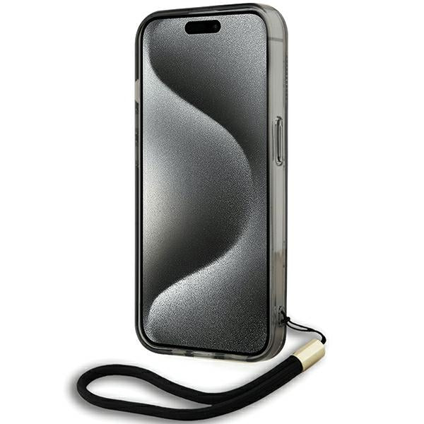 Fodral för Apple iPhone 15 Pro Max, Karl Lagerfeld, IML Luxury Monogram KL Pattern with Strap, Svart