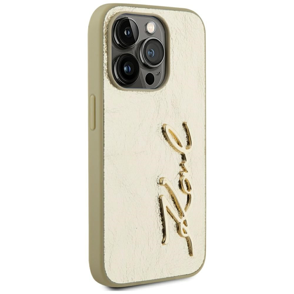 Fodral för Apple iPhone 15 Pro Max, Karl Lagerfeld, Metal Signature, Guld