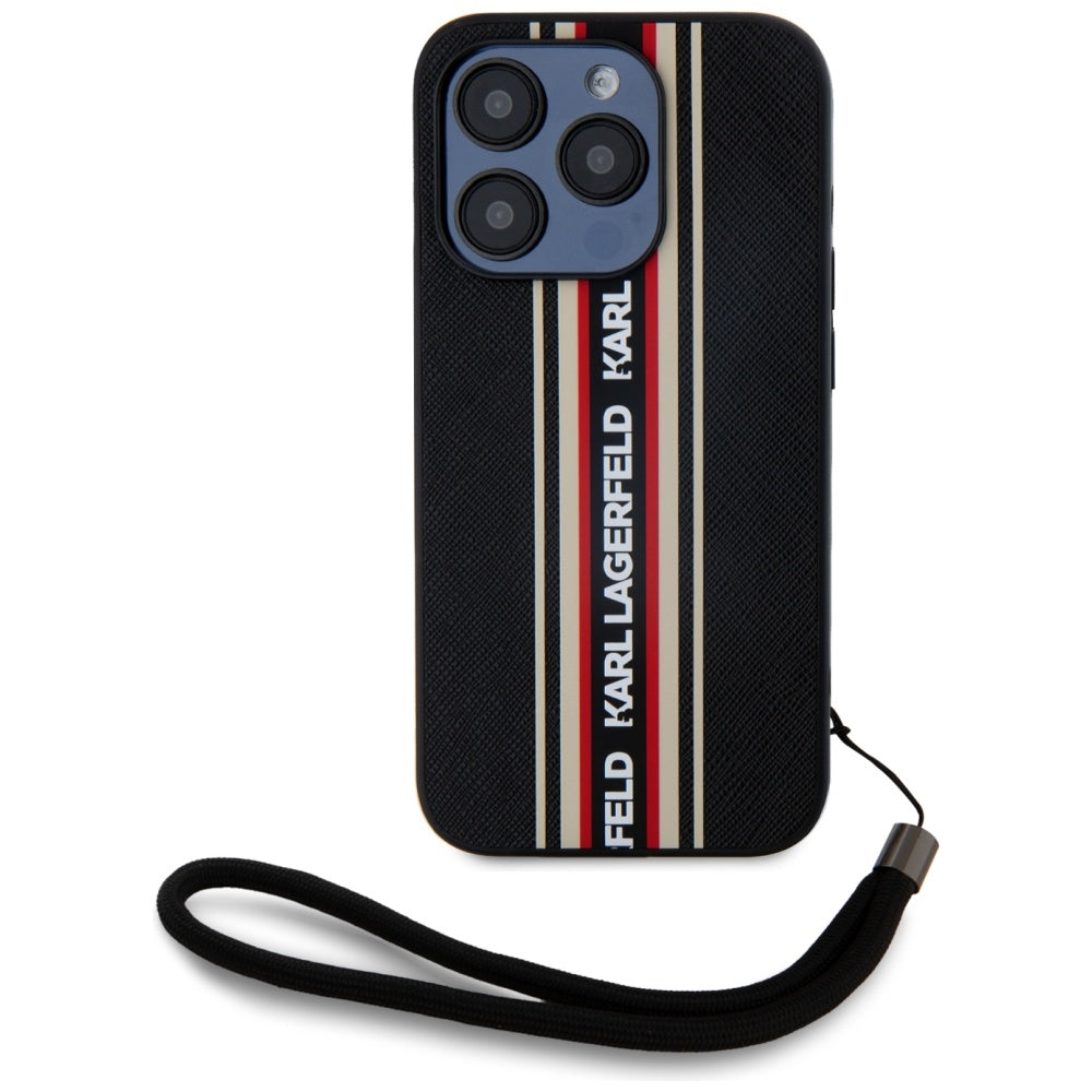 Fodral för Apple iPhone 15 Pro Max, Karl Lagerfeld, Saffiano Athleisure Stripes with Strap, Rosie