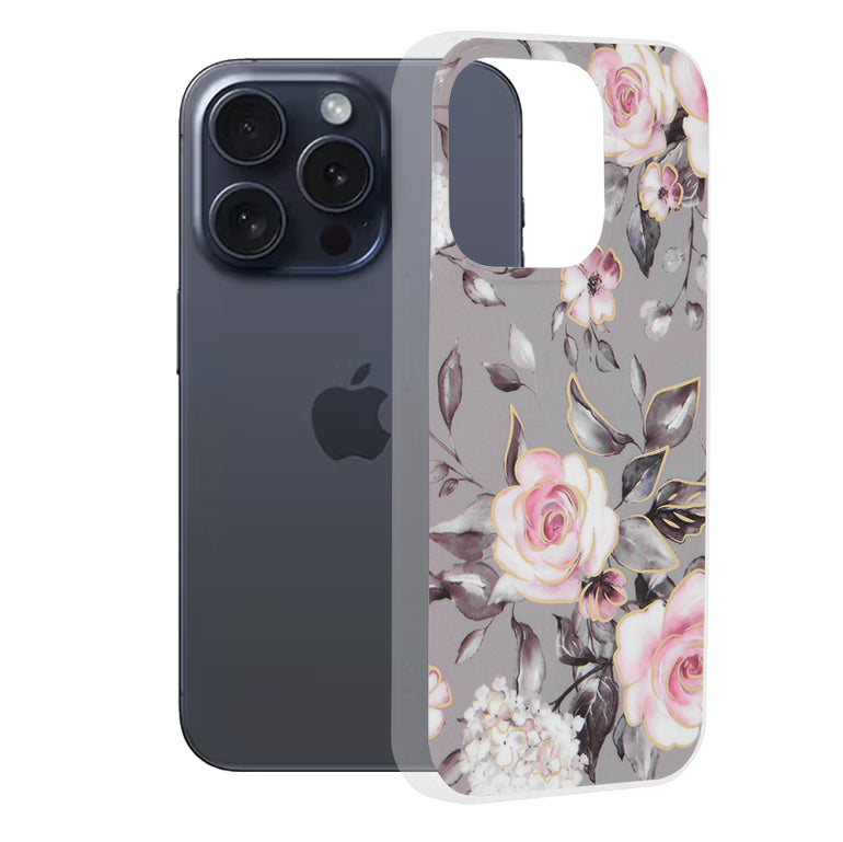 Fodral för Apple iPhone 15 Pro, Techsuit, Marble, Grå