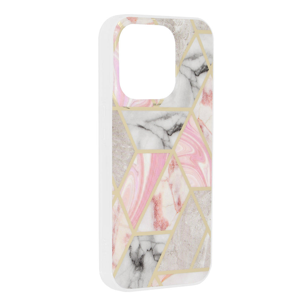 Fodral för Apple iPhone 15 Pro, Techsuit, Marble, Rosa