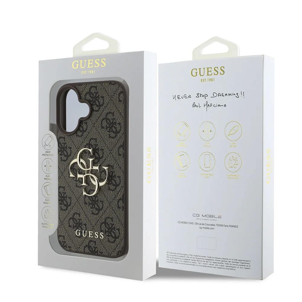 Skyddsfodral för Apple iPhone 16, Guess, 4G Big Logo, Brun