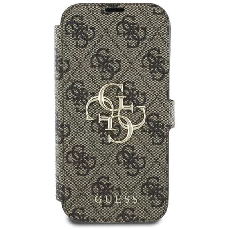 Fodral för Apple iPhone 16, Guess, 4G Book, Brun