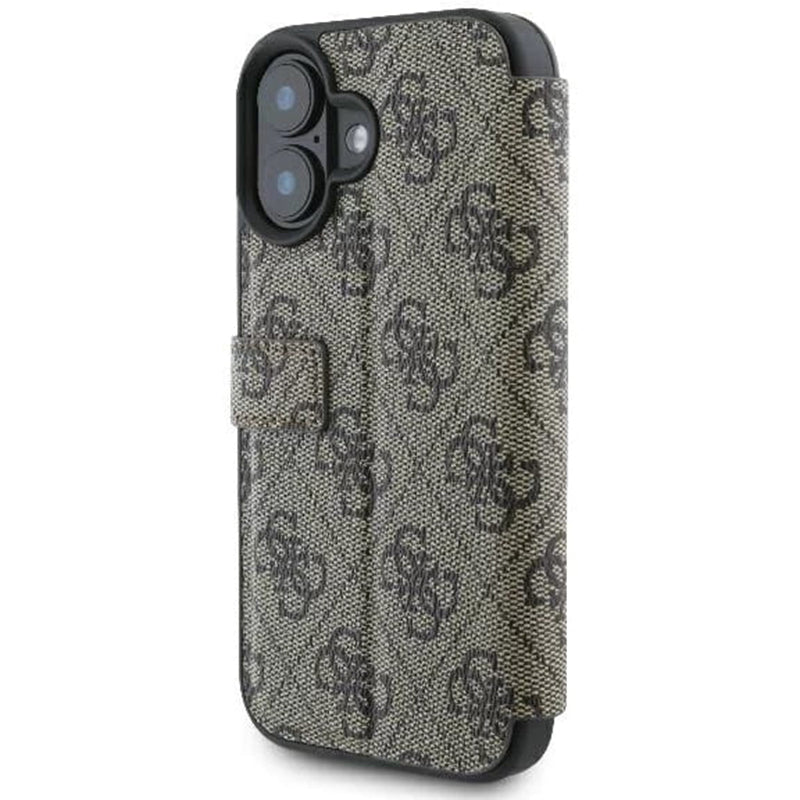 Fodral för Apple iPhone 16, Guess, 4G Book, Brun