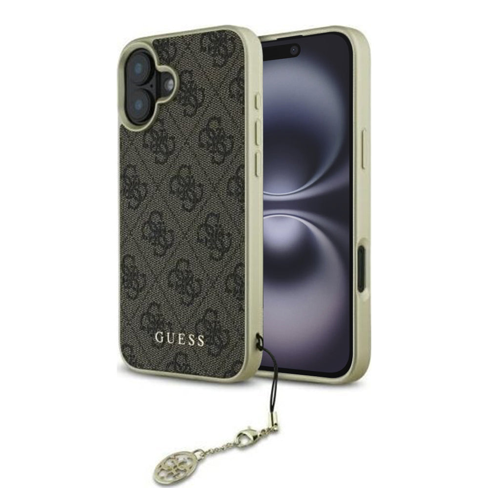 Skyddsfodral för Apple iPhone 16, Guess, 4G Charm, Brun