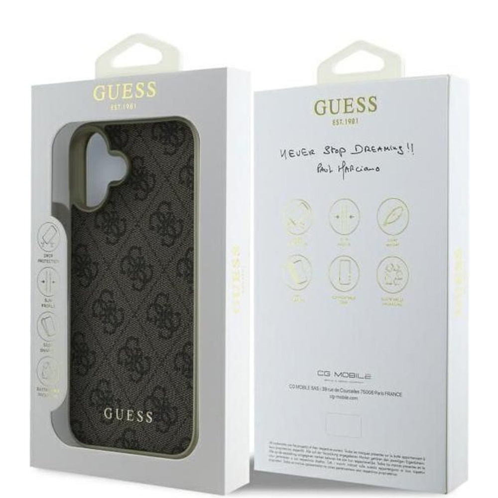 Skyddsfodral för Apple iPhone 16, Guess, 4G Charm, Brun