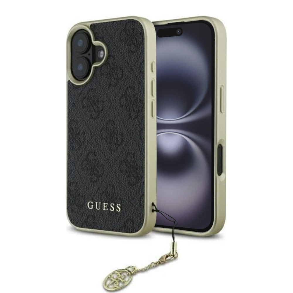 Fodral för Apple iPhone 16, Guess, 4G Charm, Svart