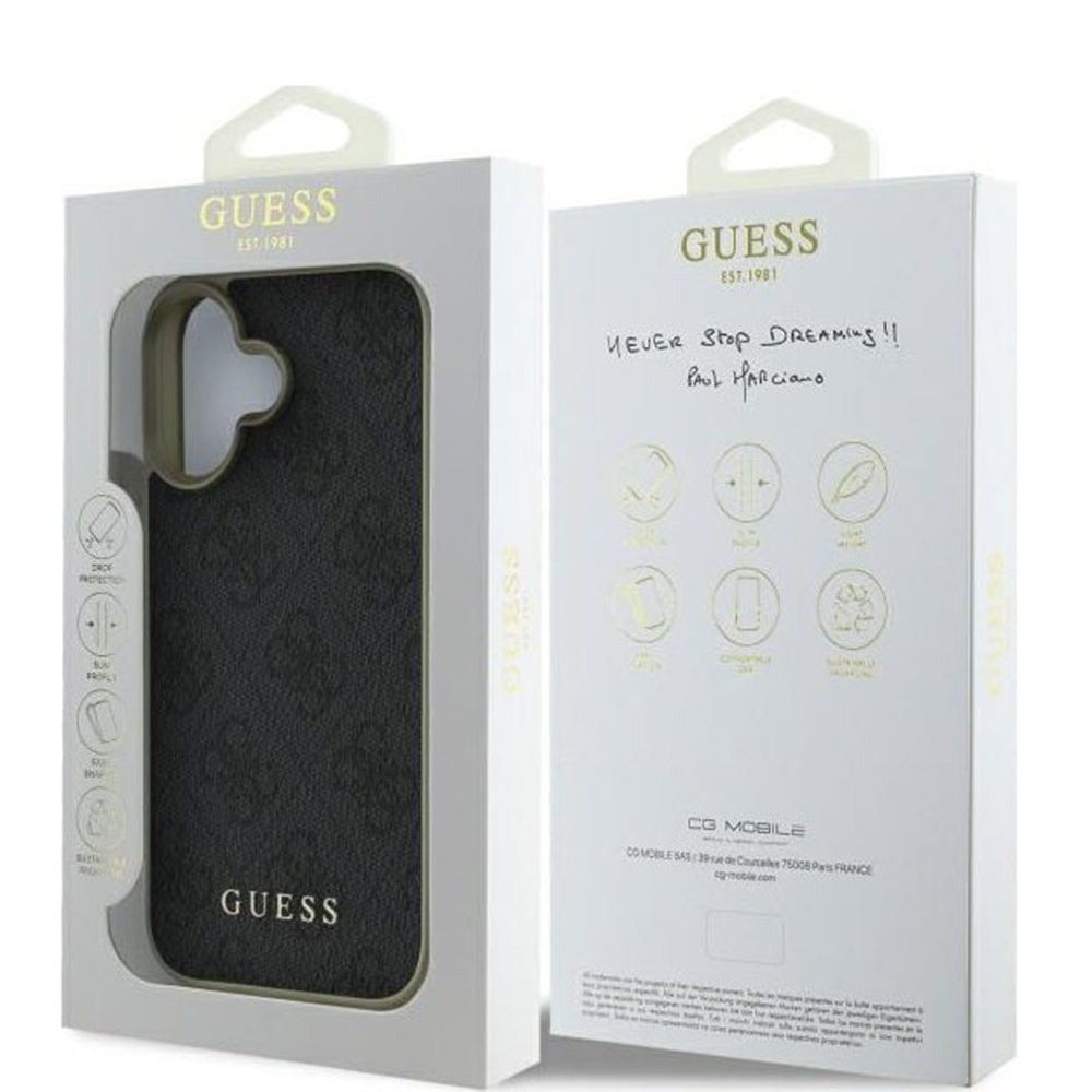 Fodral för Apple iPhone 16, Guess, 4G Charm, Svart