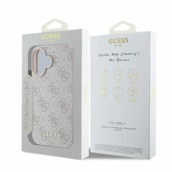Fodral för Apple iPhone 16, Guess, 4G Classic, Rosa