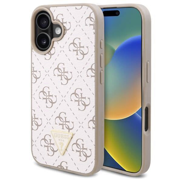 Skyddsfodral för Apple iPhone 16, Guess, 4G Triangle Logo, Vit