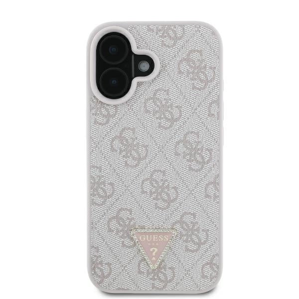 Fodral för Apple iPhone 16, Guess, Crossbody 4G Triangle Strass, Rosa