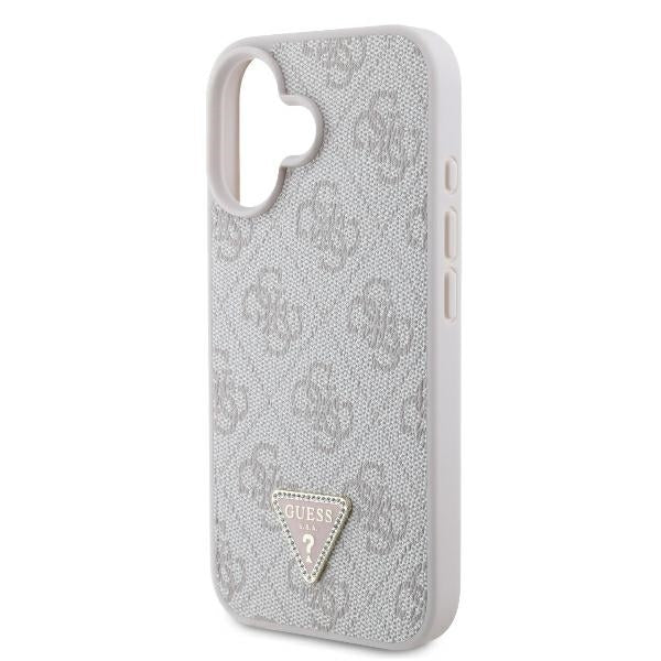 Fodral för Apple iPhone 16, Guess, Crossbody 4G Triangle Strass, Rosa