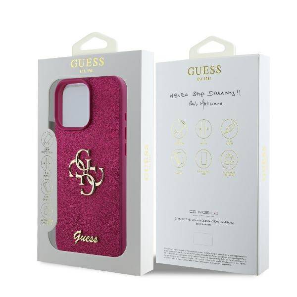 Skyddsfodral för Apple iPhone 16, Guess, Fixed Glitter Big 4G, Lila