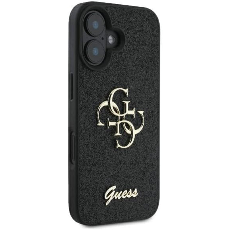 Skyddsfodral för Apple iPhone 16, Guess, Fixed Glitter Big 4G, Svart