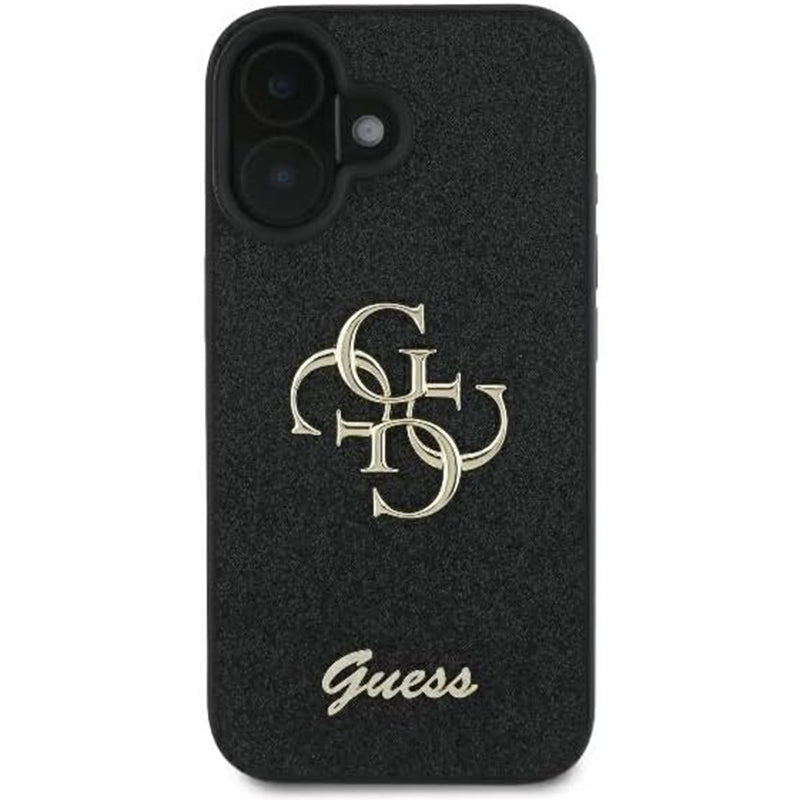 Skyddsfodral för Apple iPhone 16, Guess, Fixed Glitter Big 4G, Svart