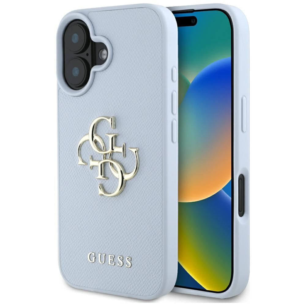 Fodral för Apple iPhone 16, Guess, Grained Big 4G Logo Small Classic Logo, Blå