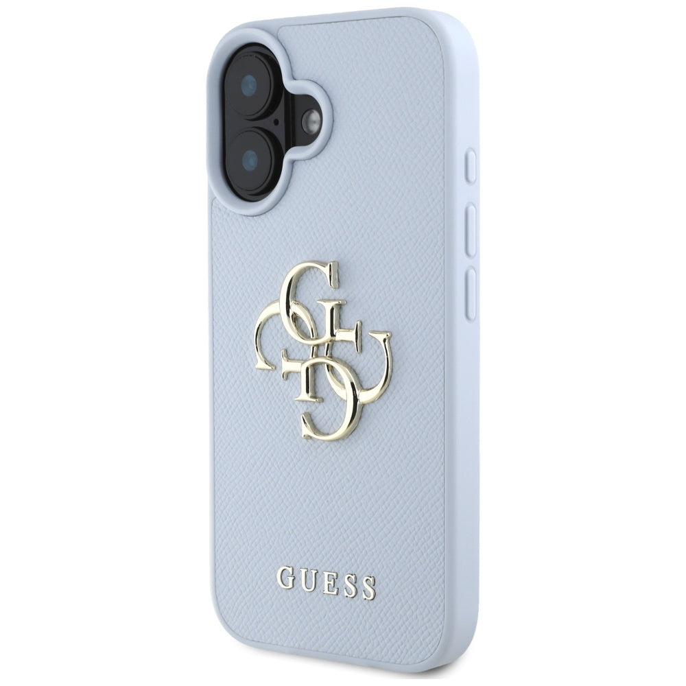 Fodral för Apple iPhone 16, Guess, Grained Big 4G Logo Small Classic Logo, Blå
