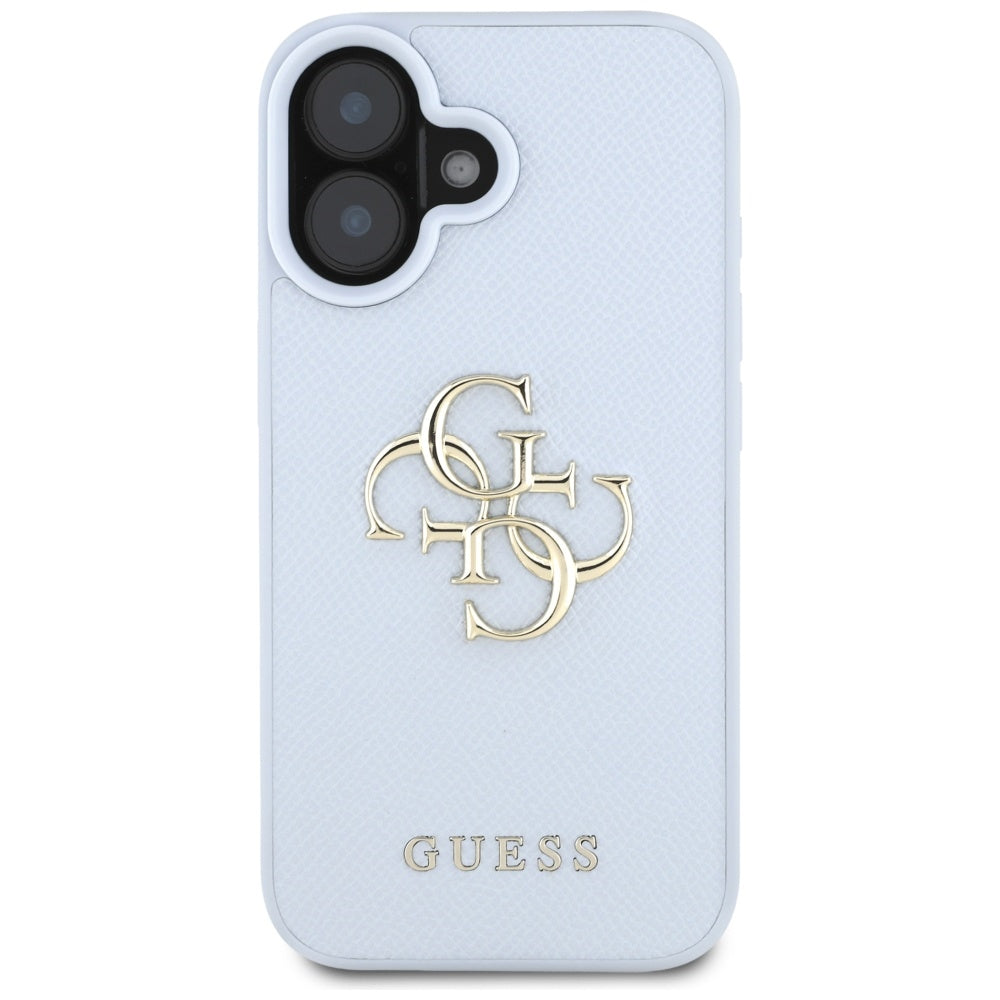 Fodral för Apple iPhone 16, Guess, Grained Big 4G Logo Small Classic Logo, Blå