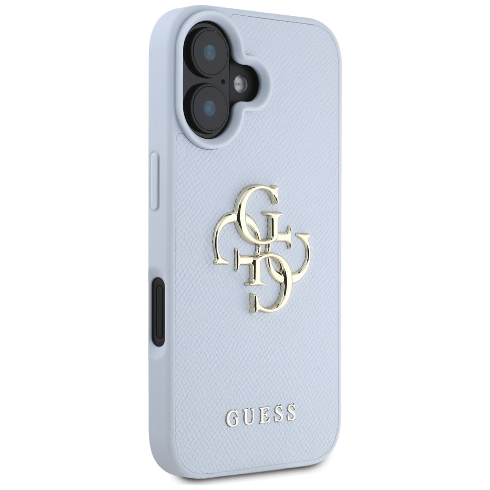 Fodral för Apple iPhone 16, Guess, Grained Big 4G Logo Small Classic Logo, Blå