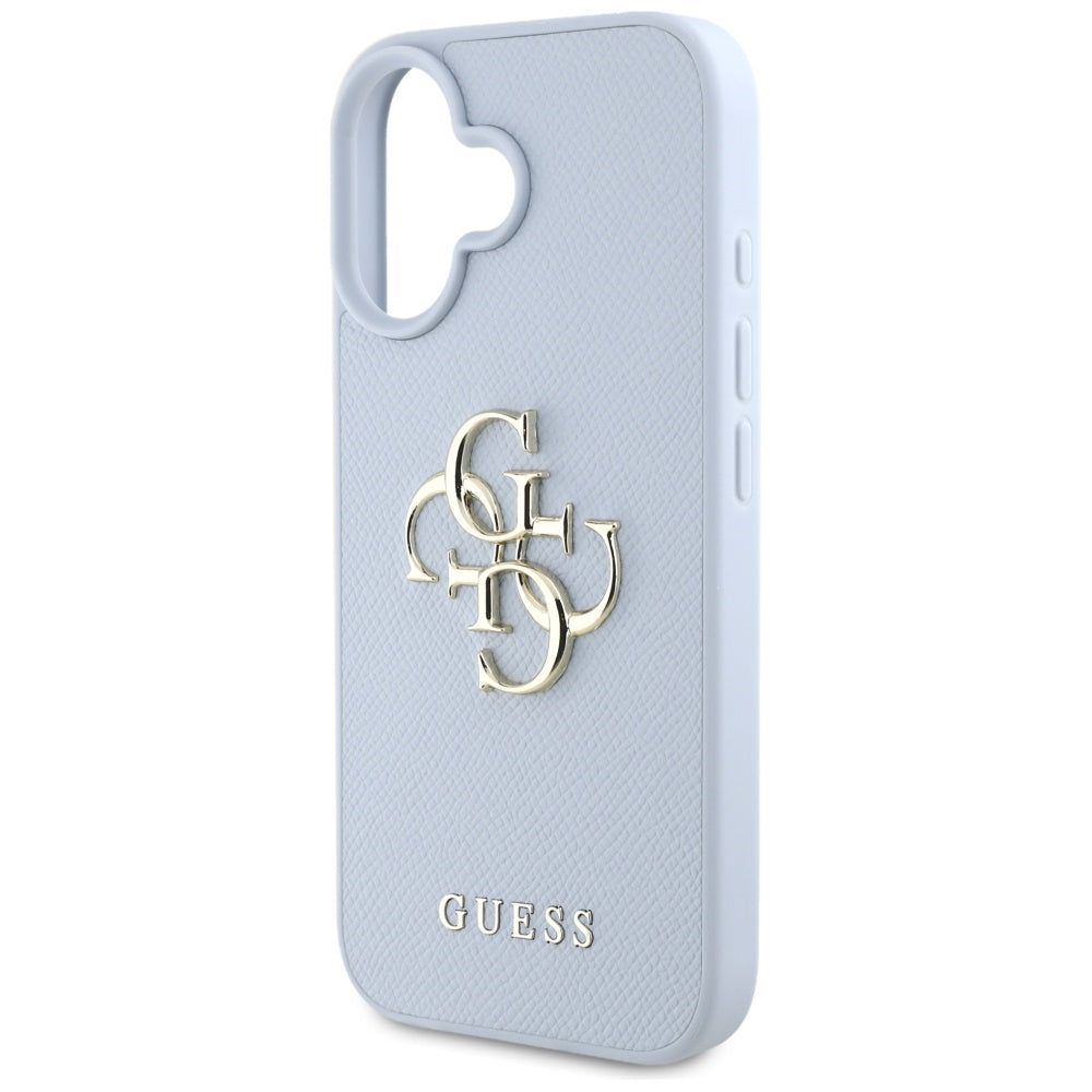 Fodral för Apple iPhone 16, Guess, Grained Big 4G Logo Small Classic Logo, Blå