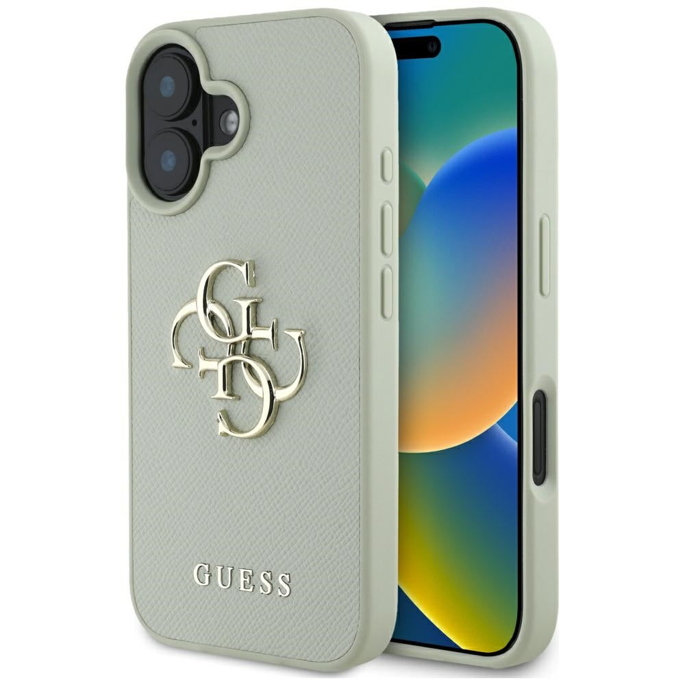 Skyddsfodral för Apple iPhone 16, Guess, Grained Big 4G Logo Small Classic Logo, Grön