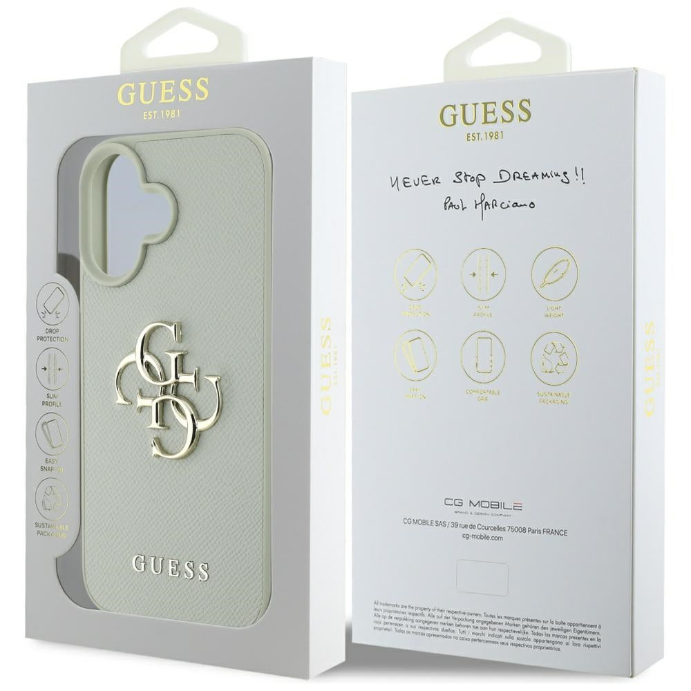 Skyddsfodral för Apple iPhone 16, Guess, Grained Big 4G Logo Small Classic Logo, Grön
