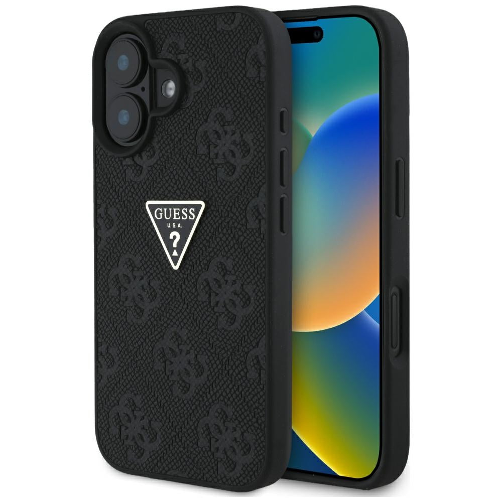 Fodral för Apple iPhone 16, Guess, Hot Stamp 4G Pattern Triangle Logo, Svart