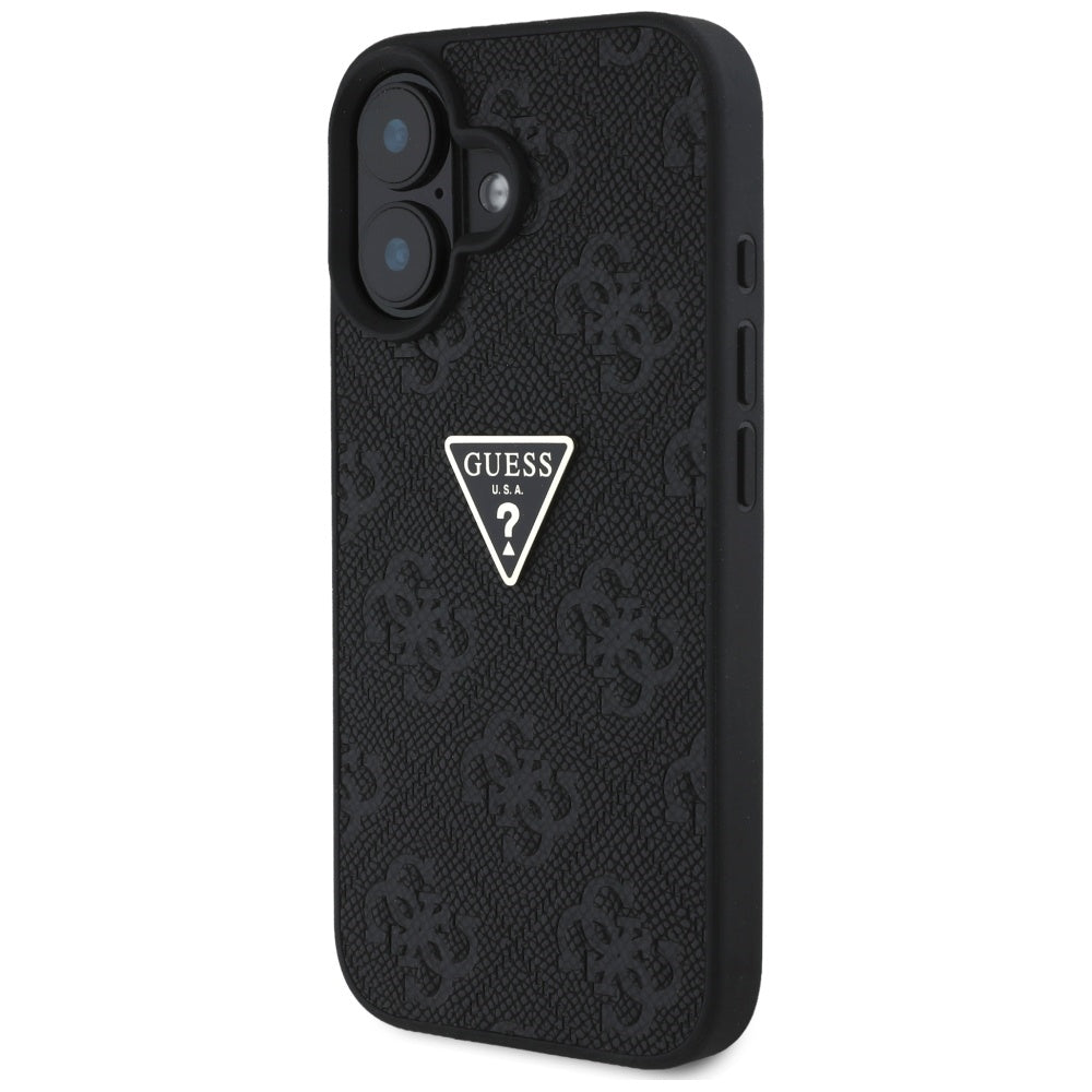 Fodral för Apple iPhone 16, Guess, Hot Stamp 4G Pattern Triangle Logo, Svart