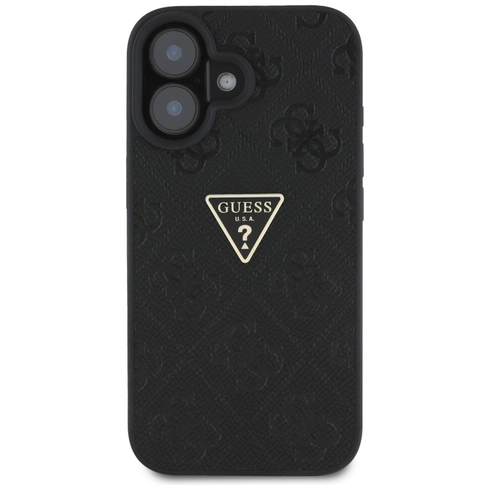 Fodral för Apple iPhone 16, Guess, Hot Stamp 4G Pattern Triangle Logo, Svart